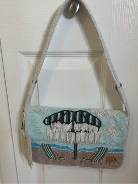 Marshalls Light Blue Beaded Beach Umbrella Shoulder Bag